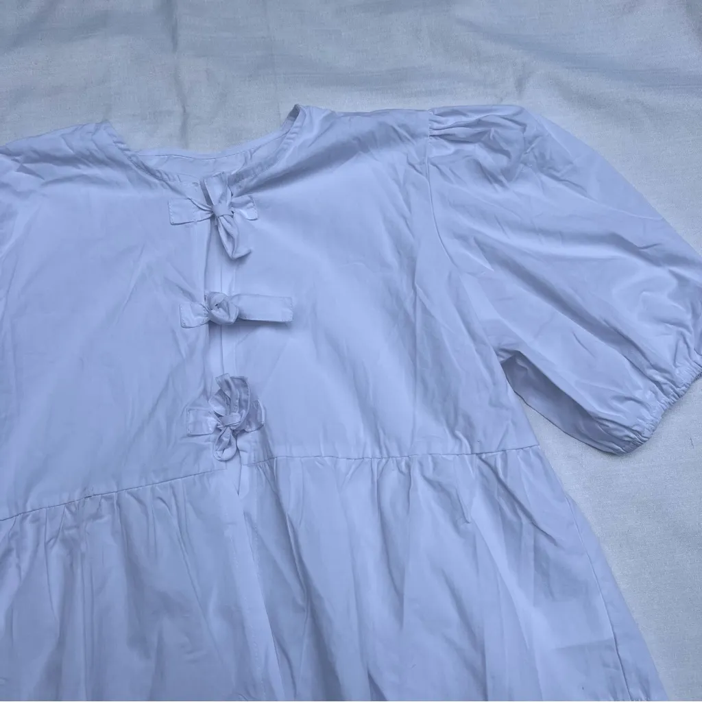 Amazon Tie front puff sleeve 100% cotton blouse size large - Image 2