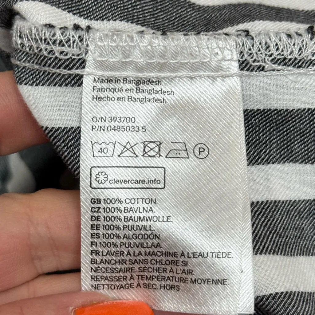 H&M Divided Striped Button-Up Shirt Skull Rose Embroidered Oversized 6, Fall Top - Image 10