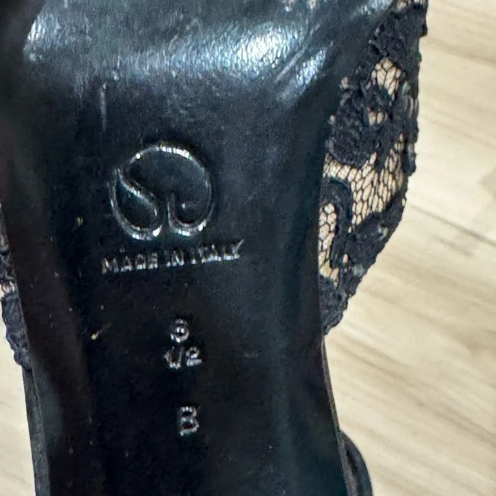 St John Italian Pumps Pointed Toe Kitten Heels Black Lace Sparkle Women’s 8.5 - Image 5