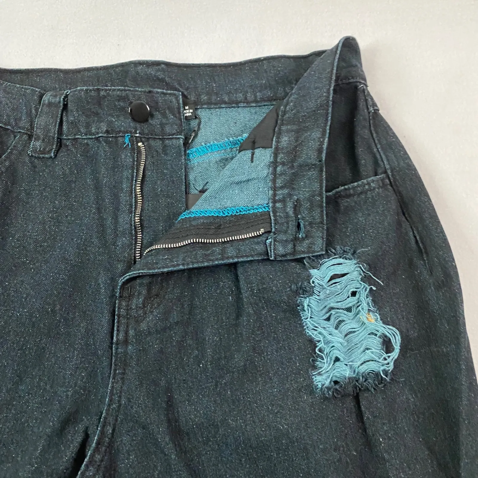 Pretty‎ Damage Wide Leg Jeans Womens Distressed Ripped Electric Mayhem Sz M NWT Black Size M - Image 9