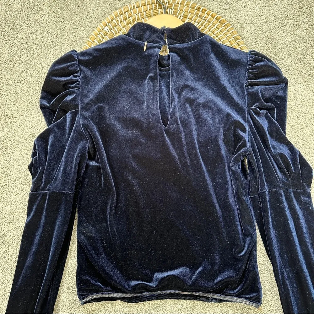 Misa Los Angles Dita Velvet Top Puffed Longsleeve Mock Neck Whimsigoth in Navy M - Image 7
