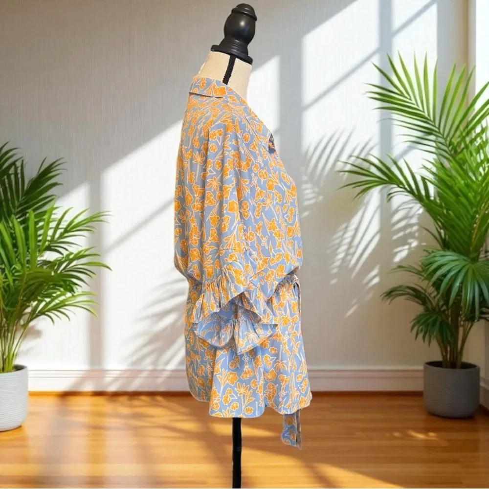 Bishop + Young Floral Tie Waist Button Front Top - XL - Image 3