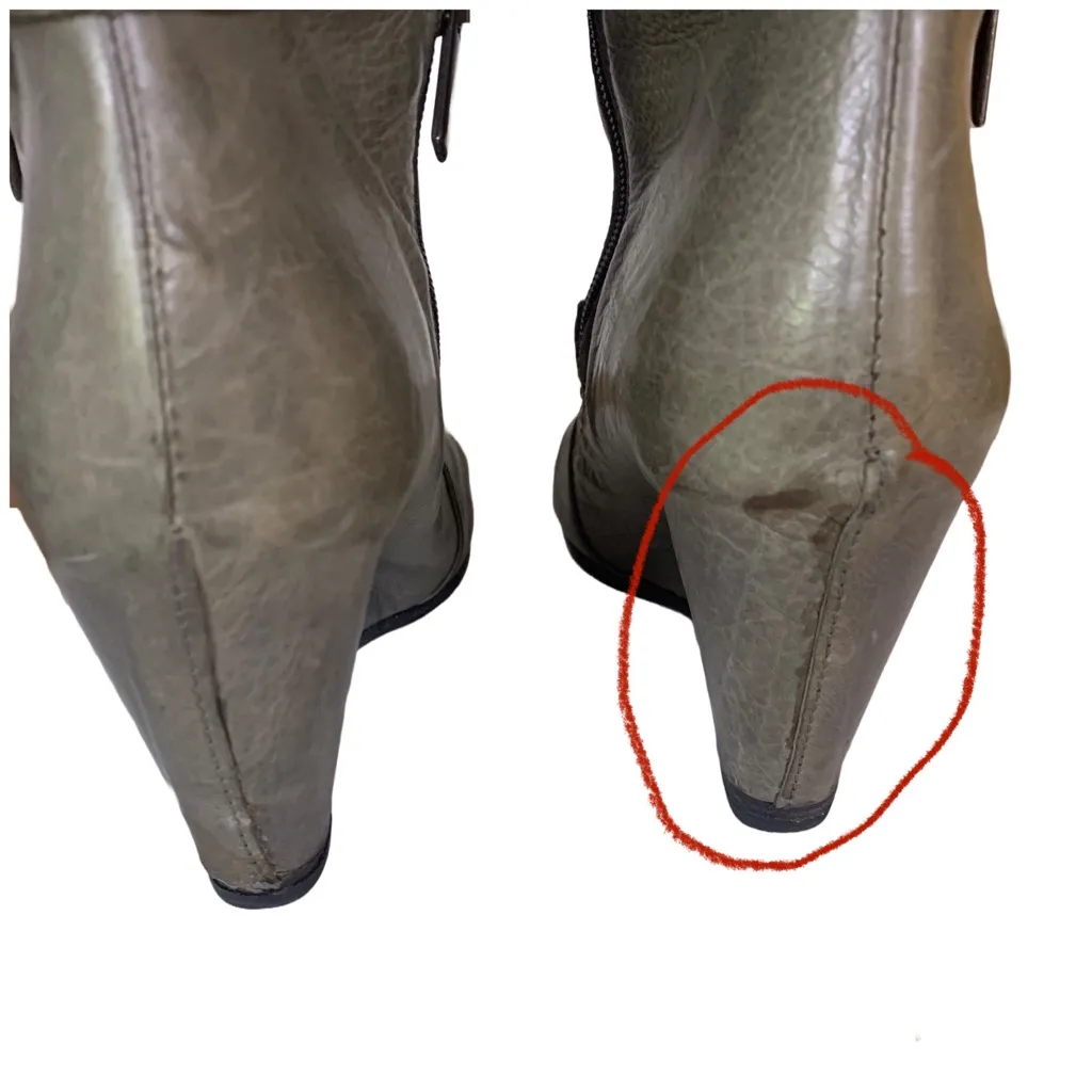 LATITUDE FEMME (ANTHROPOLOGIE) GRAY LEATHER WITH WOOL SOCK WEDGE HEEL BOOTS (36) - Image 13