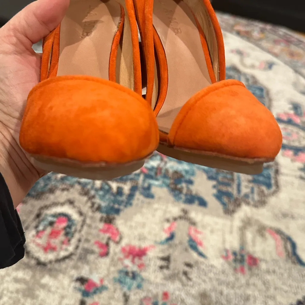 LAMB SUEDE POINTY TOE ORANGE D’ORSAY STILETTO HEELS SHOES 7.5 - Image 5