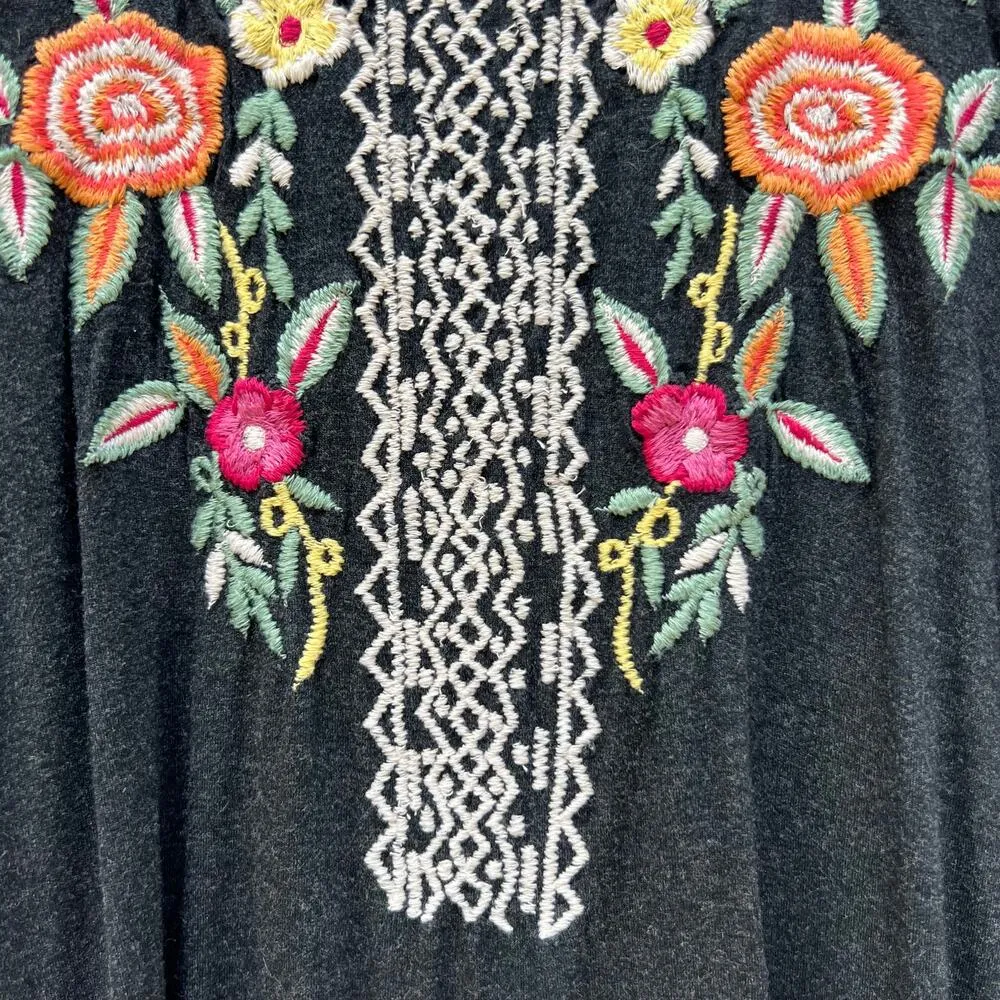 Karyn Seo Floral Embroidered Short Sleeve Short Dress Charcoal Grey Size Small Gray - Image 3