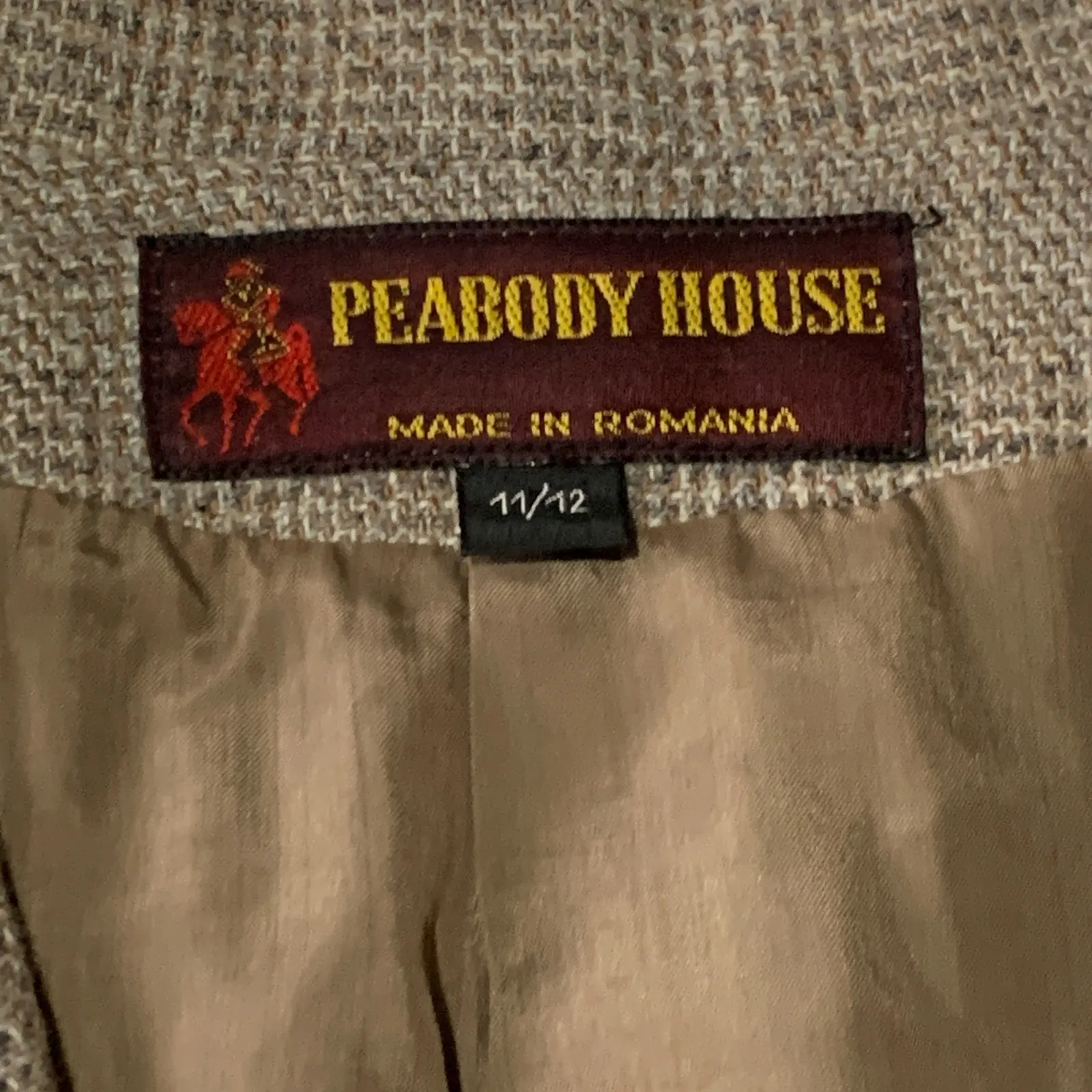 Vintage 70s Wool Suit 2 Piece Skirt Blazer Peabody House Houndstooth Size 11 12 Tan - Image 15