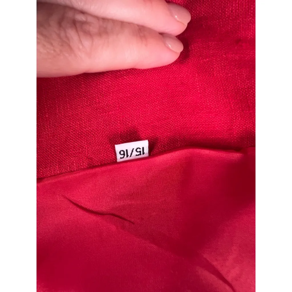 Vintage The French Shoppe Red Linen Jacket Zip Front Made in Russia. L/XL Size L - Image 3