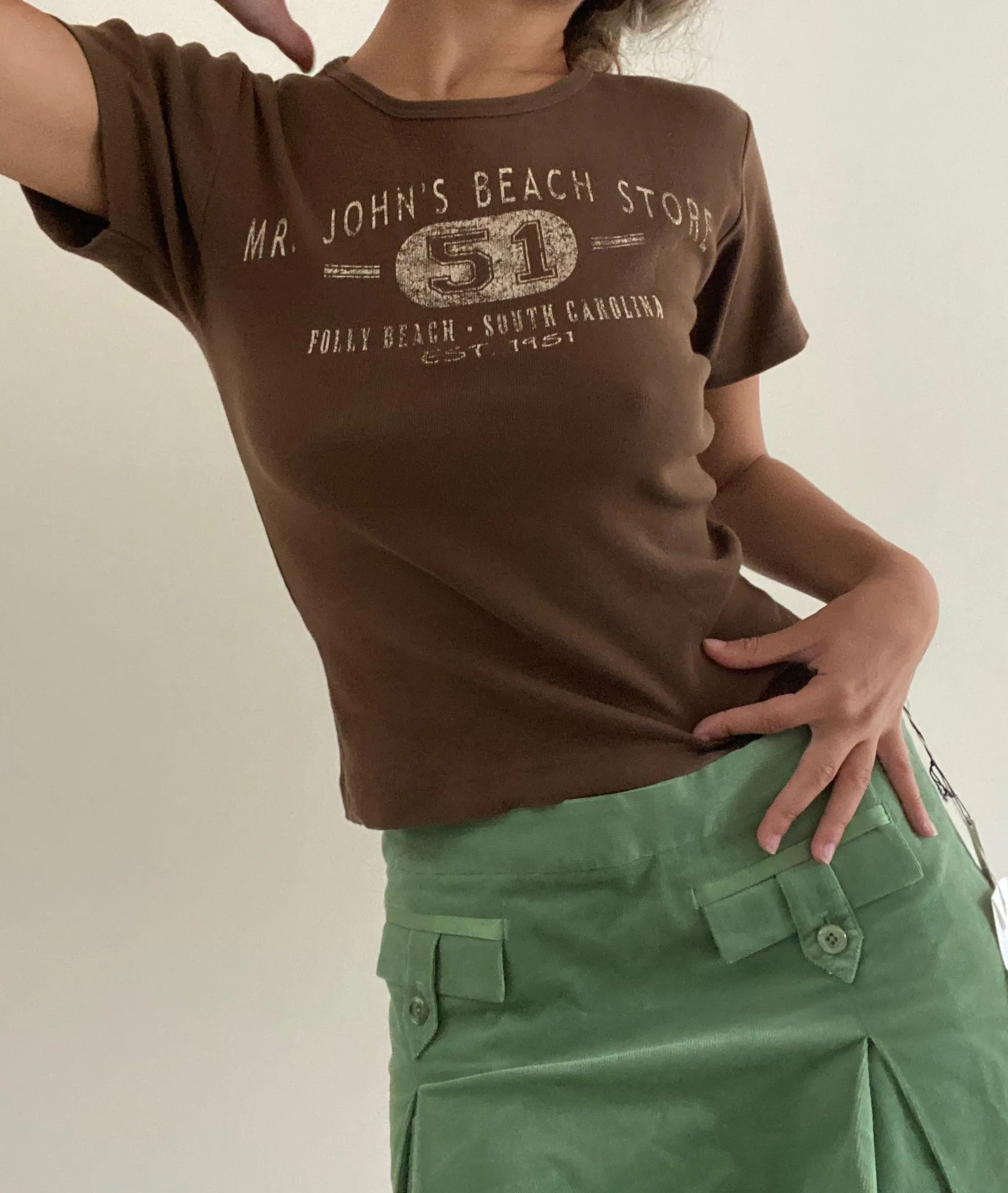 The Vintage Shop Brown Classic Y2K Statement Baby Tee - Image 2