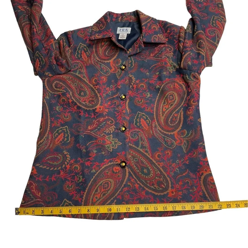 Vintage BFA Classics Button Down Blazer Jacket Blue Red Paisley‎ Tapestry Size M Size M - Image 9