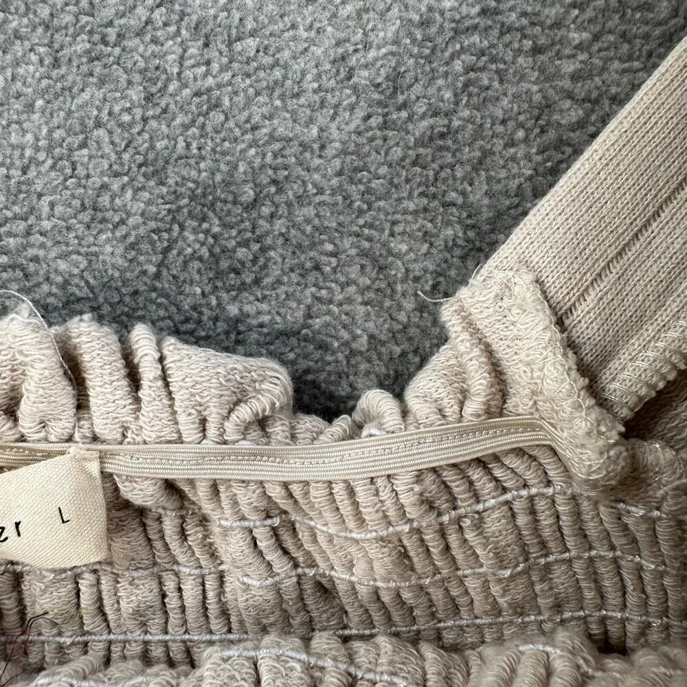 By Together Smocked Cropped Top Size Large Beige Ribbed Puff Sleeve Cotton Boho - Image 5