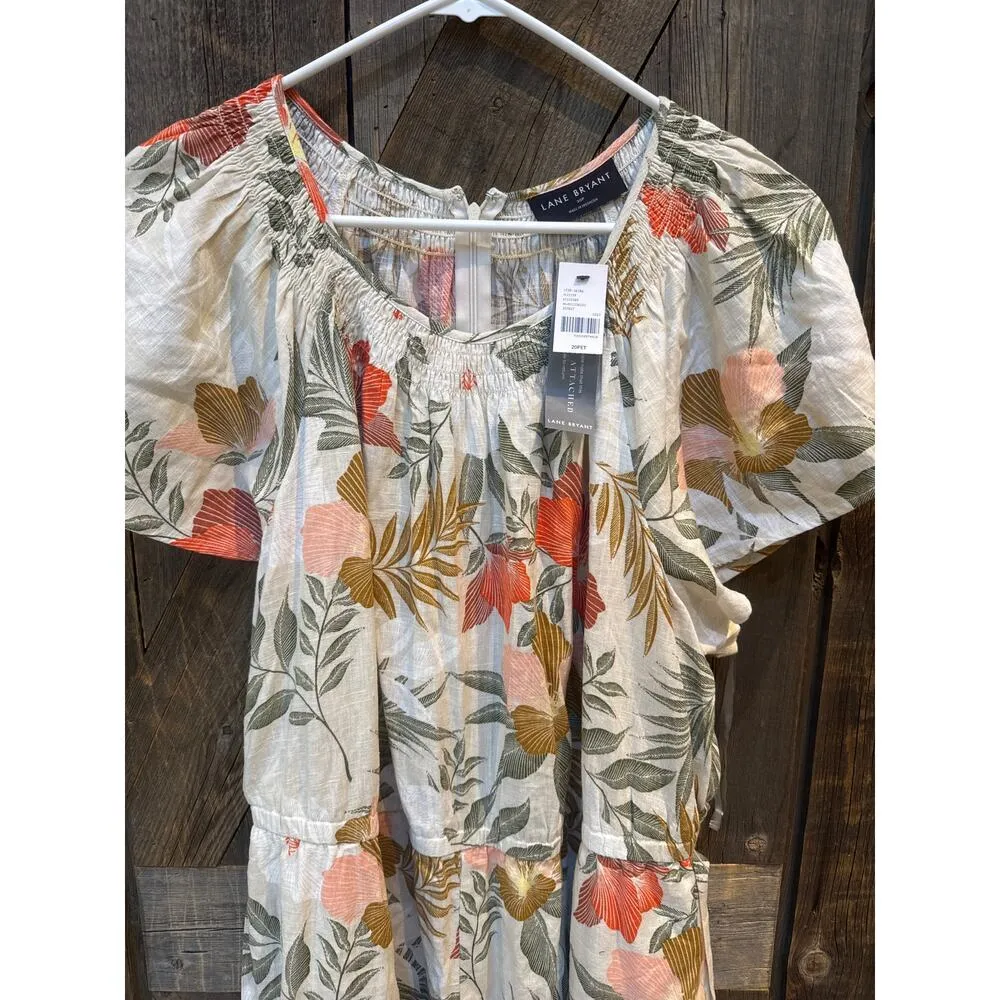 NWT Lane Bryant Women’s 20P Short Sleeve Linen Nylon Jumper Romper Petite Beige - Image 6