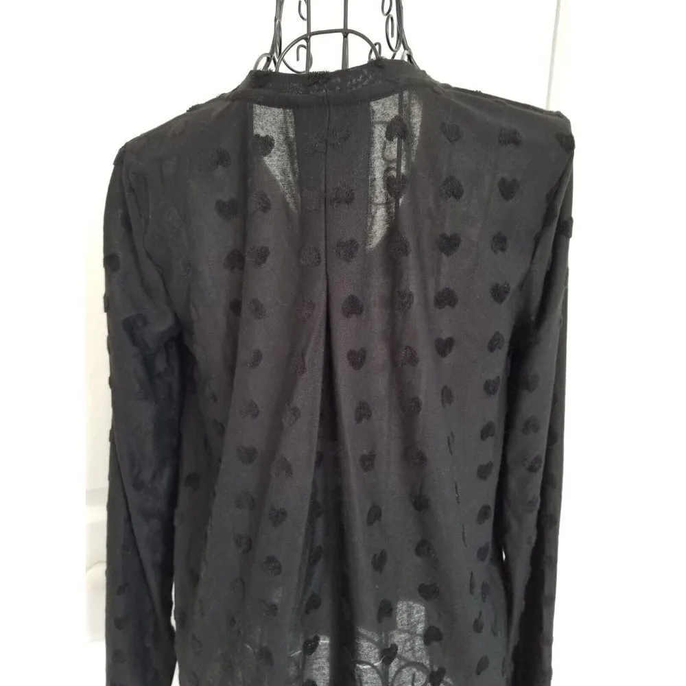 Bobeau Top Black V-Neck Long Sleeve Flocked Hearts Hi-Low Hem Womens Size (L) - Image 3