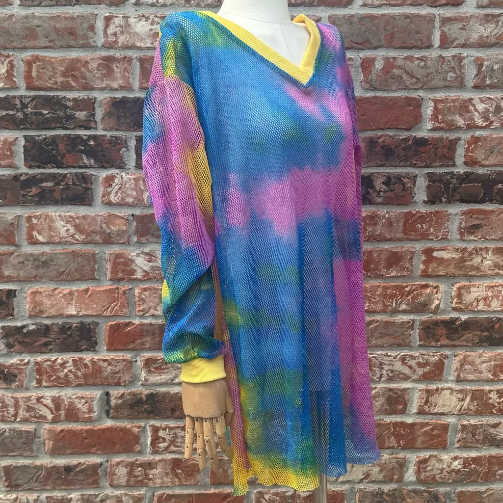 SHEIN watercolor tie dye mesh long shirt / fits S-M / Excellent condition - Image 2