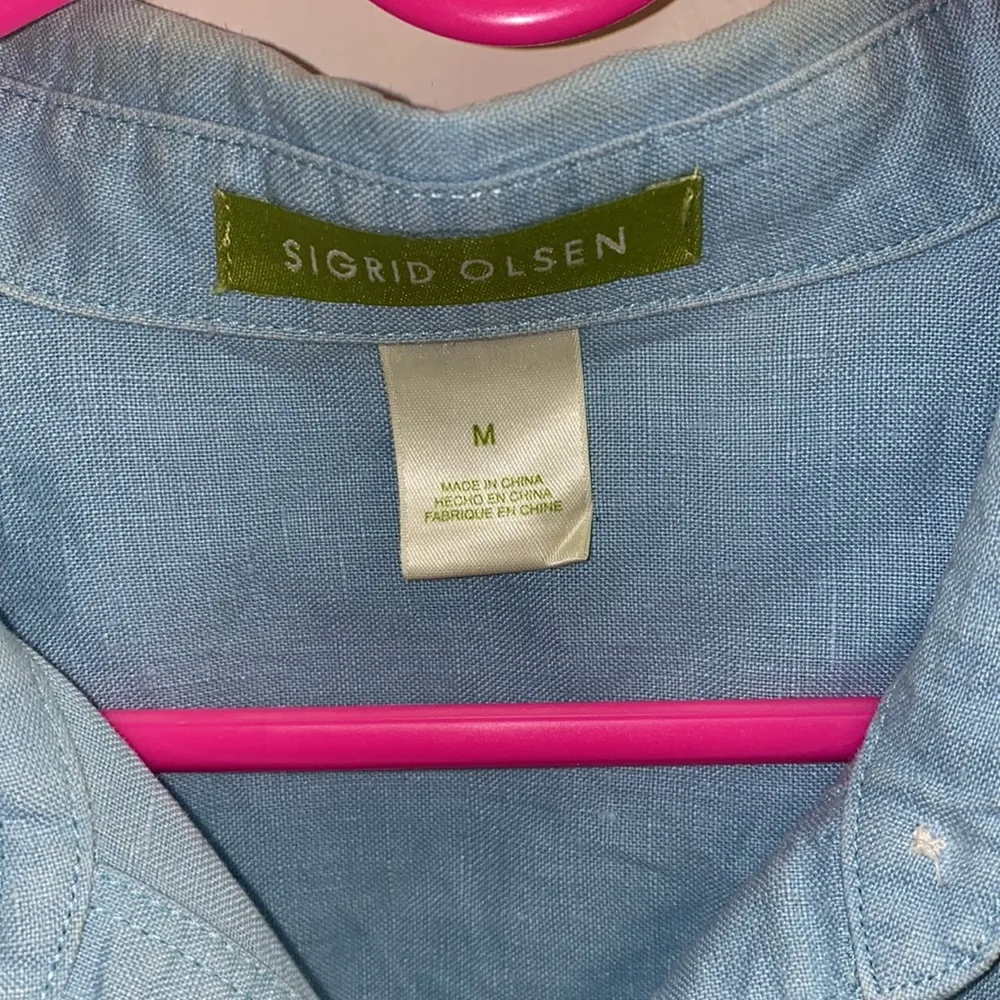 Sigrid Olsen Women’s Blue Button Down Linen Shirt Sz M GUC Comfy Lightweight - Image 18