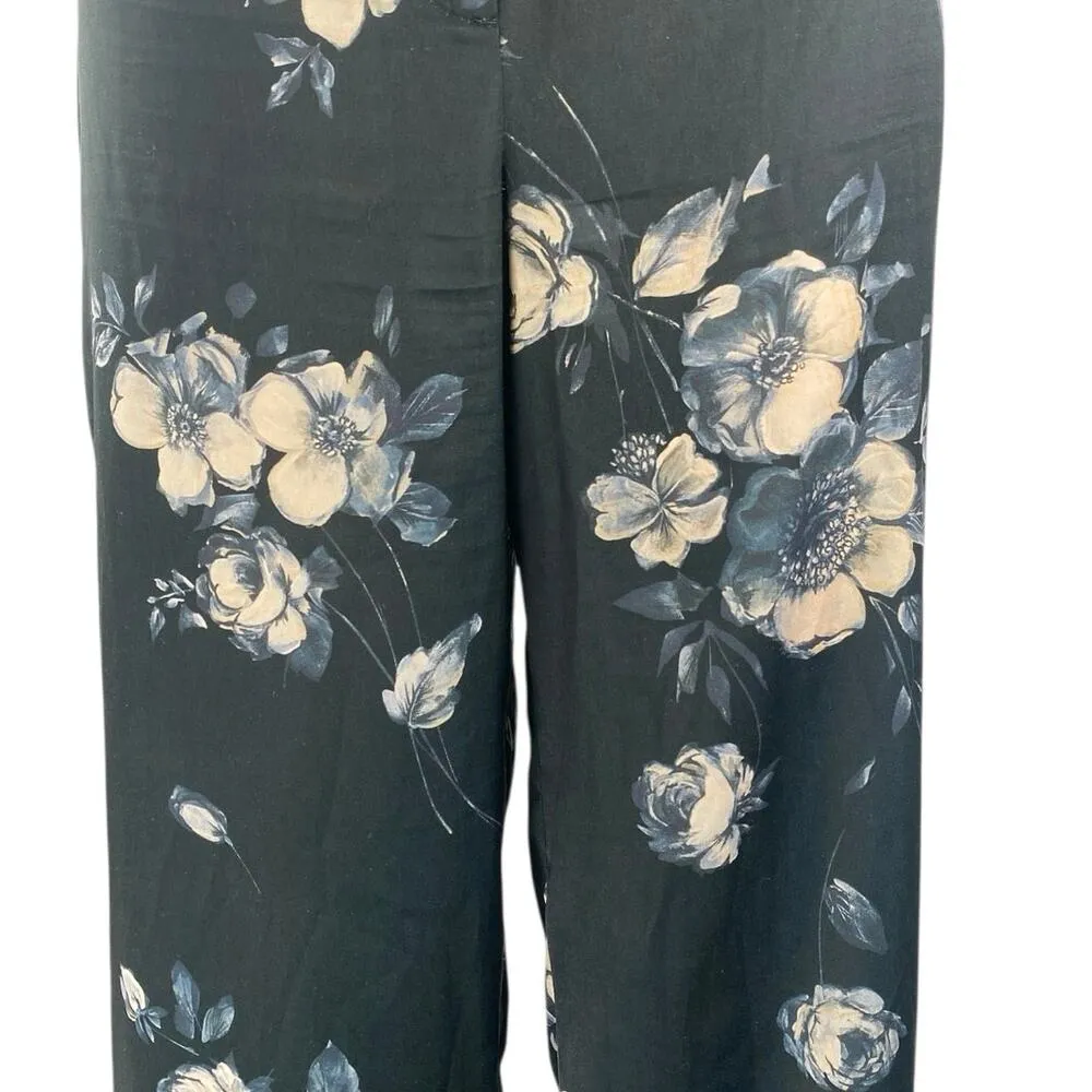 Rue 8isquit Womens Black Floral High Rise Wide Leg Button Trousers Pants 42/US M Size M - Image 4