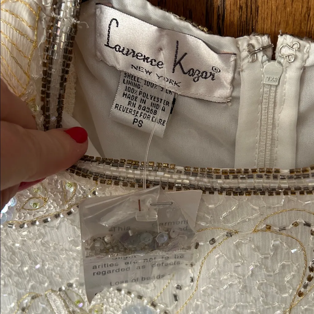 NWT Vintage Laurence Kazar Silk Sequin Beaded Ivory Fan Short Sleeve Top SMALL p - Image 3
