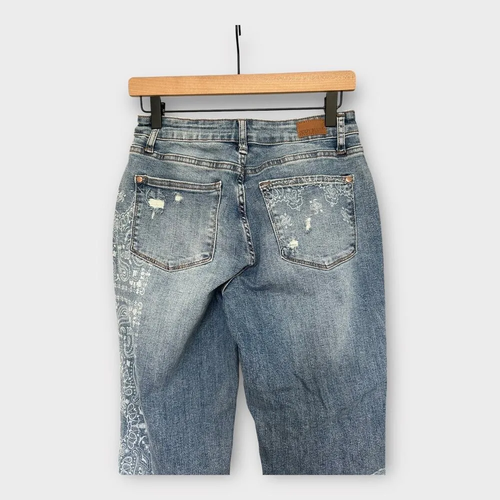 Judy Blue Women's Boyfriend Fit size 5/27 Distressed light Paisley Print Jeans - Image 4