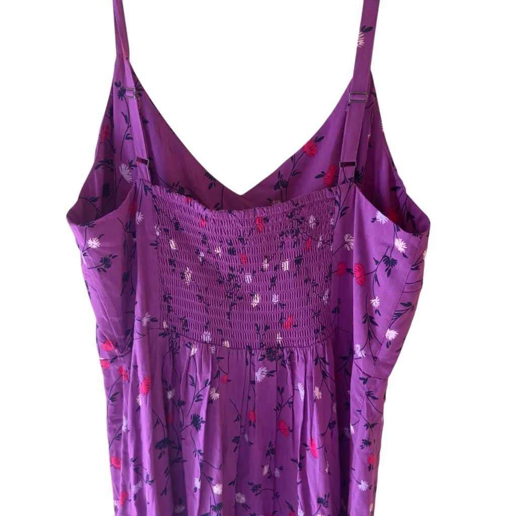 GAP Purple Floral Midi Dress Smocked Bodice Adjustable Straps Small‎ - Image 5
