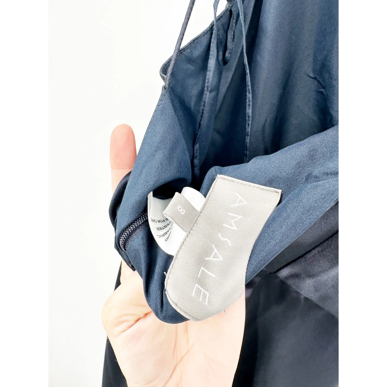 Amsale Chloe Navy Sleeveless Draped Slit Full Length Bridesmaid Cocktail Gown 8 Blue - Image 6