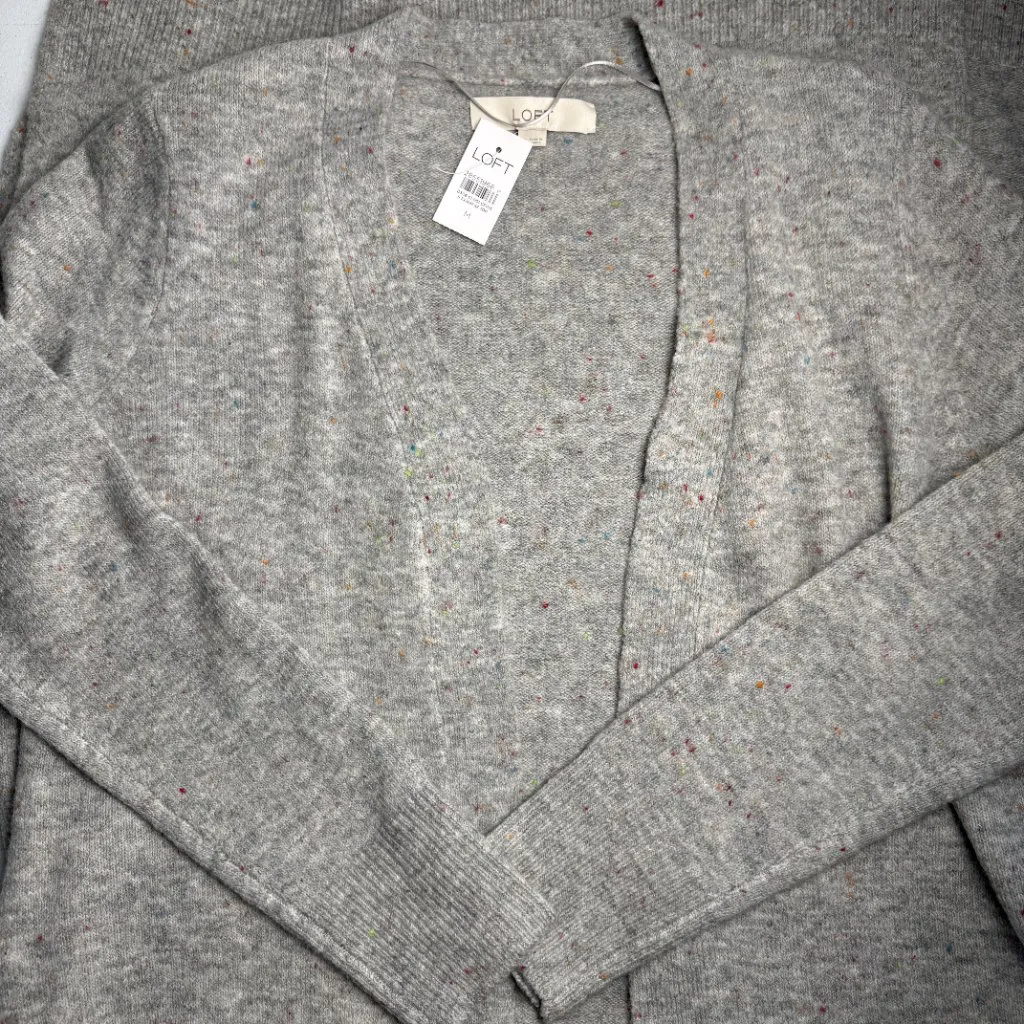 Loft Long Duster Coatigan NWT Open Front Pockets Rainbow Speckled Gray Size M - Image 4