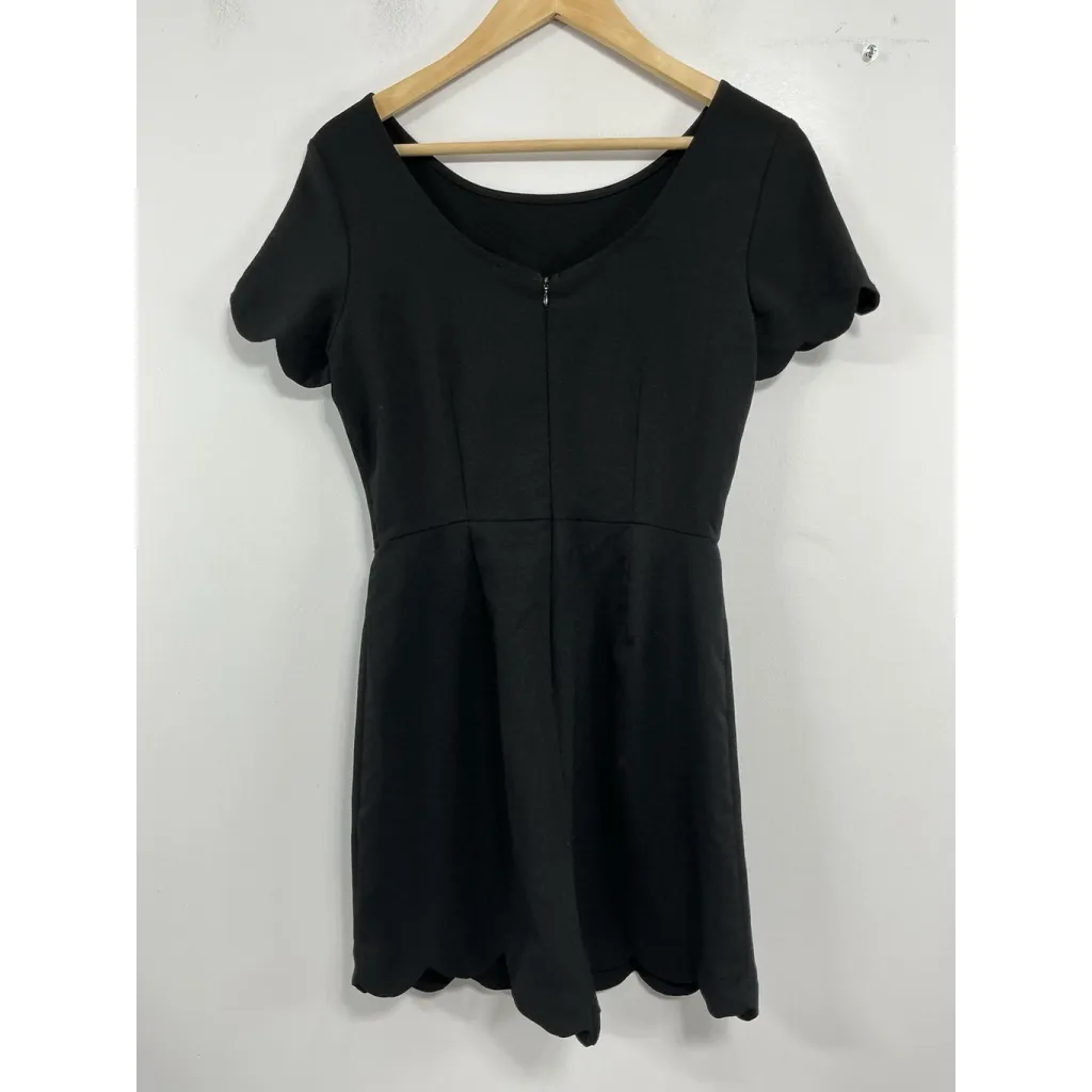 Womans Monteau Short Sleeve Romper Small Black Back Zip Pleats Scalloped Hem - Image 2