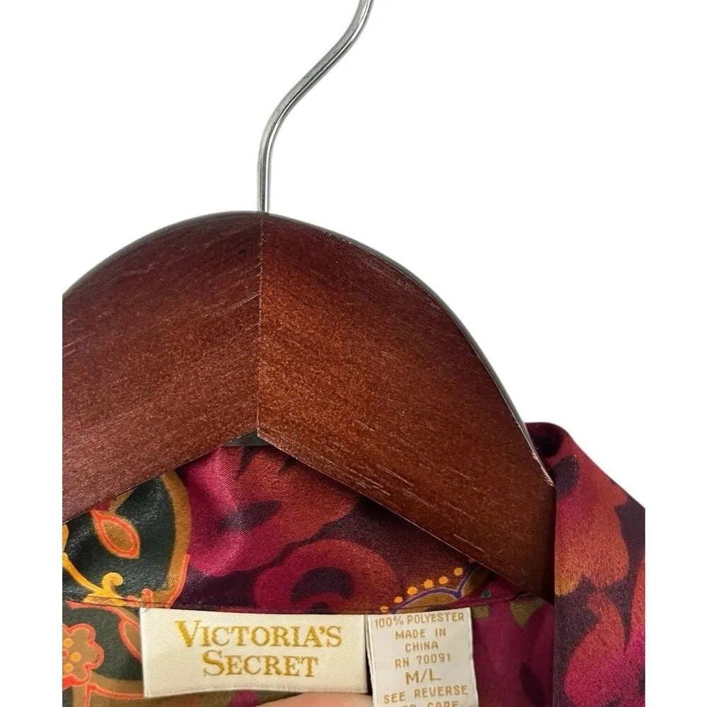 Vtg Victoria's Secret Gold Label Paisley Night Blouse M/L Nightgown Sleepwear - Image 8