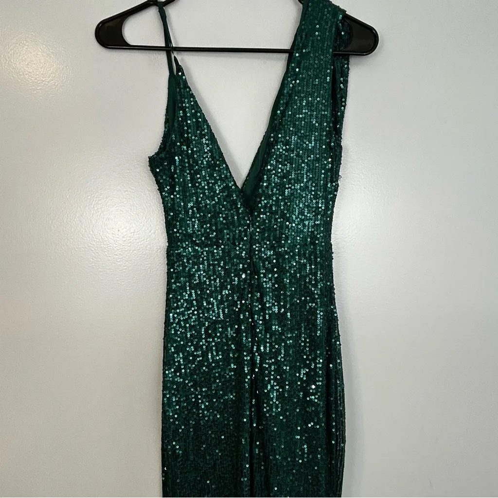 NWT Baltic Born One Shoulder Green Sequin High Slit Maxi Dress Gown Size Small - Image 9