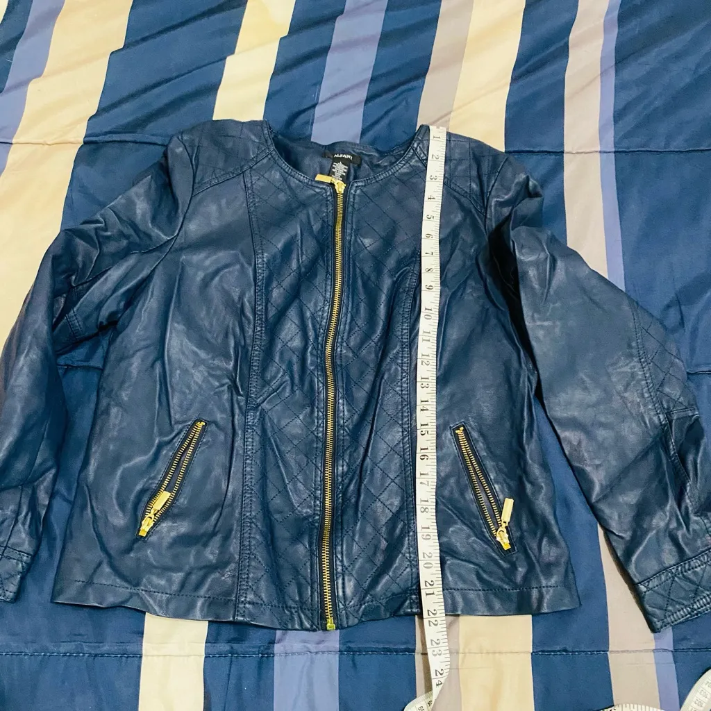 Alfani Women's Navy Leather Jacket Blue Size L - Image 5