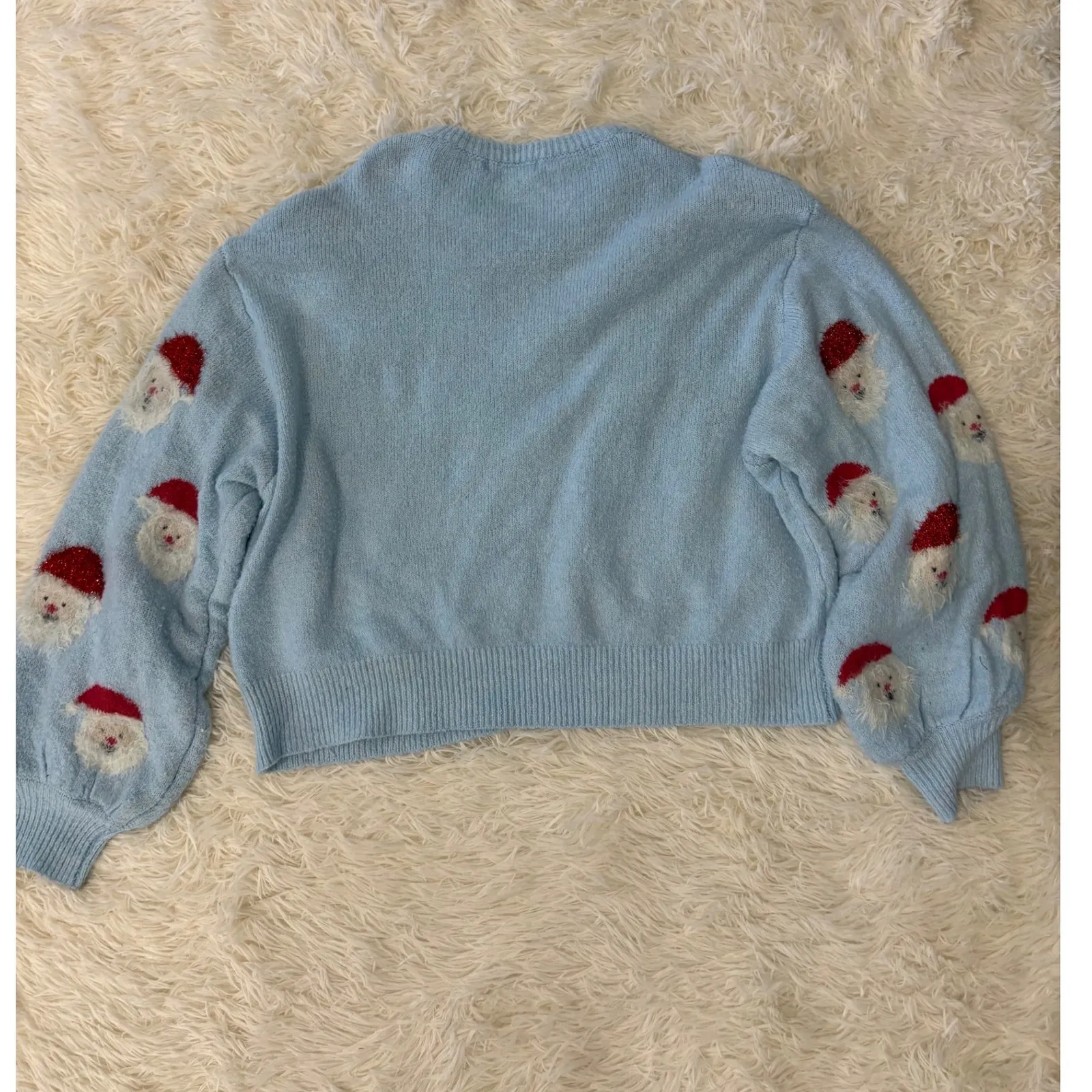 Judson & Co. Light Blue Santa Sweater w/ Puffy sleeves Christmas Knit Large Blue - Image 6