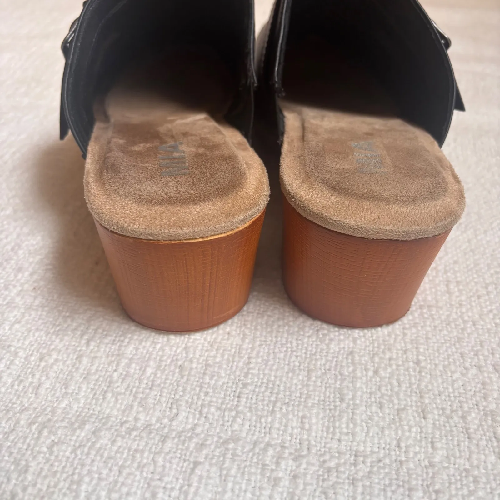 MIA Women's Black Faux Leather Studded Bluckle Slip On Mules Clogs Shoes Size 10 - Image 4