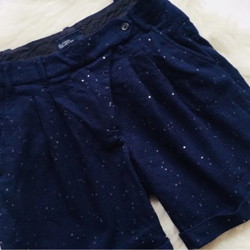 Hilfiger Collection Navy Blue Sequin Shorts Bermudas Made in Italy Size 4 - Image 3