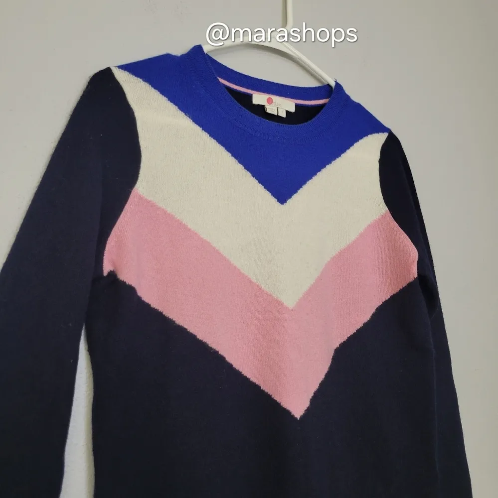 Boden Navy Chevron Cashmere Crew Neck Jumper Sweater Pink - Image 4