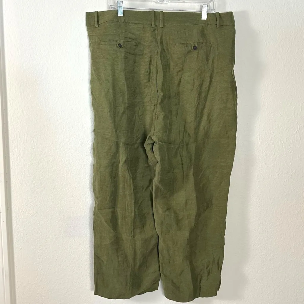 J.Crew Pleated Linen Cupro Trouser Pants in Moss Green Size 18 NWT - Image 3