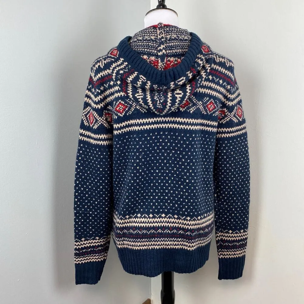 NEW American Eagle Navy Birdseye Fairisle Hoodie Sweater Small Nordic - Image 8