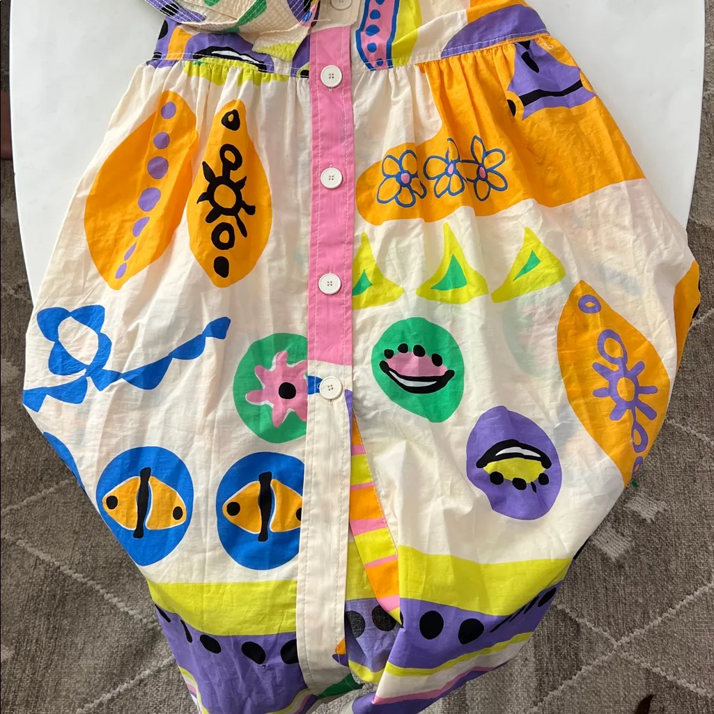 ZARA ABSTRACT COLORFUL PRINTED BUTTON DOWN MIDI DRESS XS - Image 7