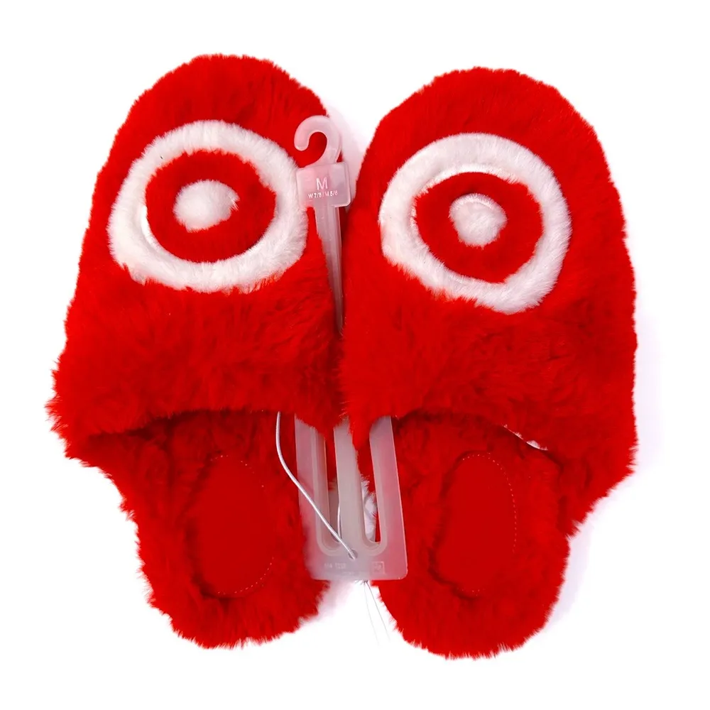 NWT Target Bullseye Red Plush Fuzzy Slippers Size M W7-8 M5-6 - Great Gift Idea - Image 5