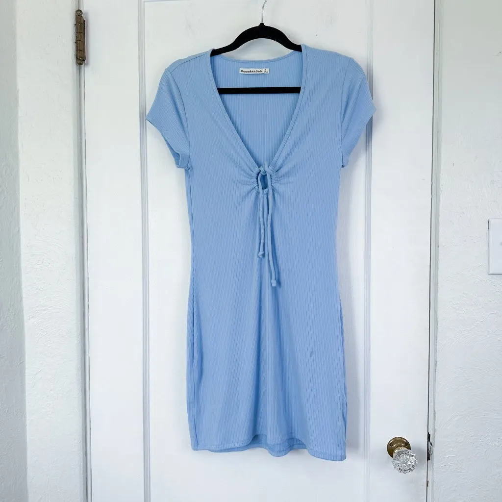 Abercrombie | Cut Out Tie Front Ribbed Mini V Neck Sundress Dress in Blue Small‎ - Image 3