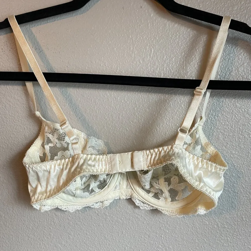 Vintage Victoria's Secret Bra 34B Ivory Lace Pearls Sequins Dainty Sexy - Image 10