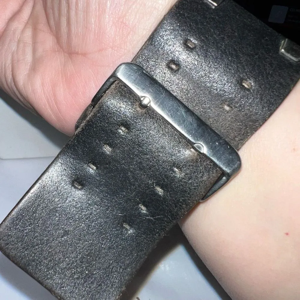 Vintage Mod Biker Leather Studded Rectangular Watch (needs battery) Brown - Image 3