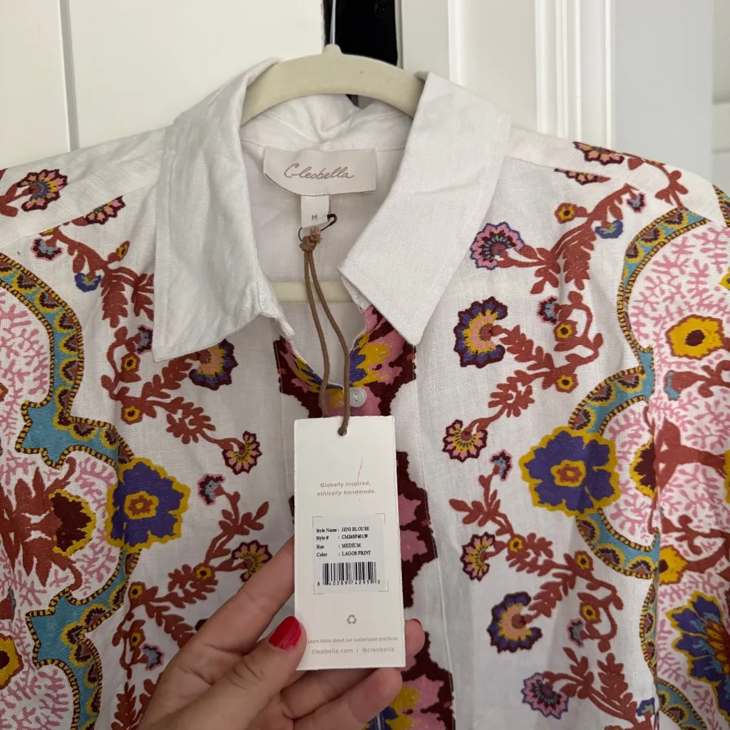 NWT Cleobella JENI BLOUSE LAGOS Short Sleeve Button Down Top - Image 3