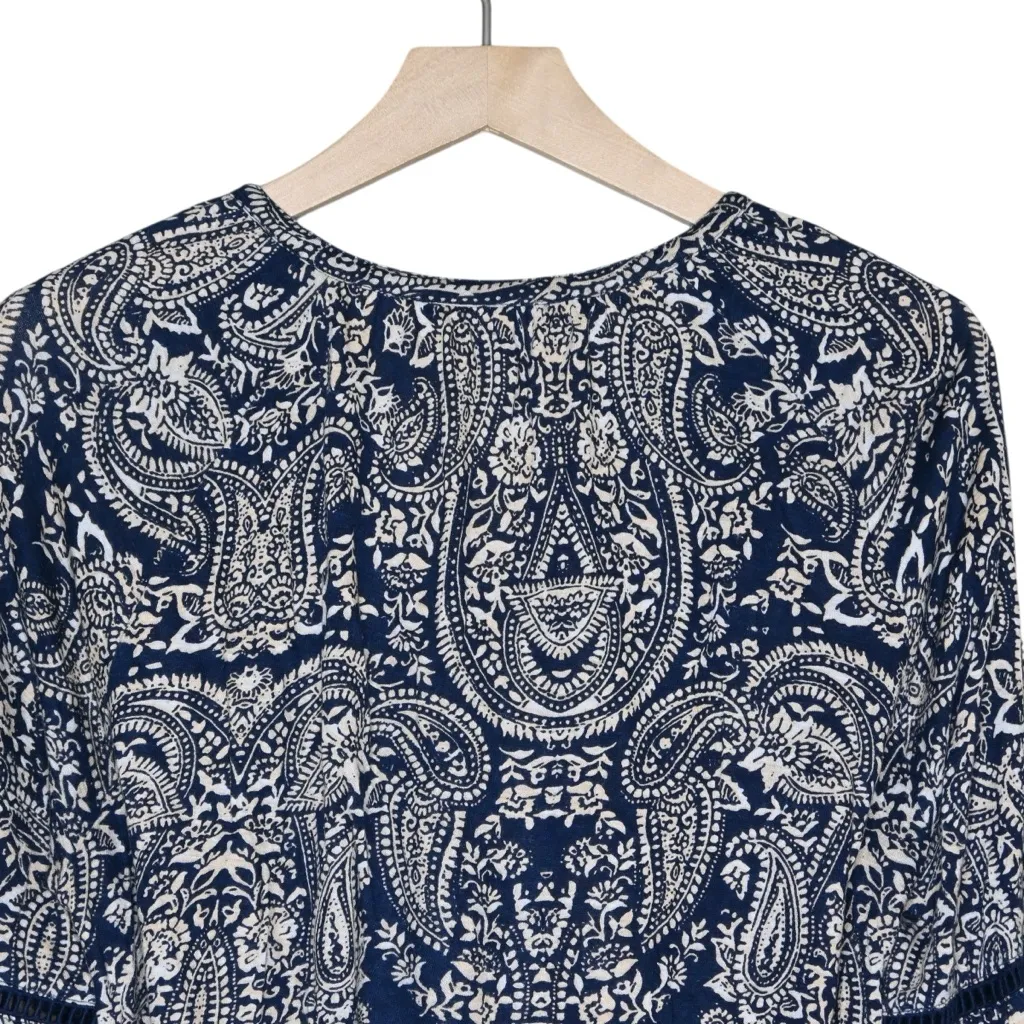 Lucky Brand Women's M  Navy Cream Pullover Cotton Linen Blend - Image 4