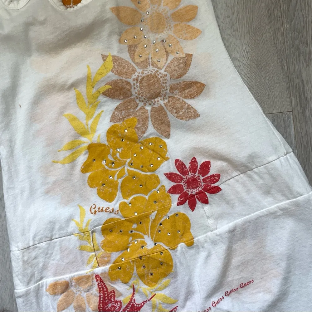 Guess Y2K Tunic floral rhinestone sequin womens White small girlhood fairy retro - Image 3