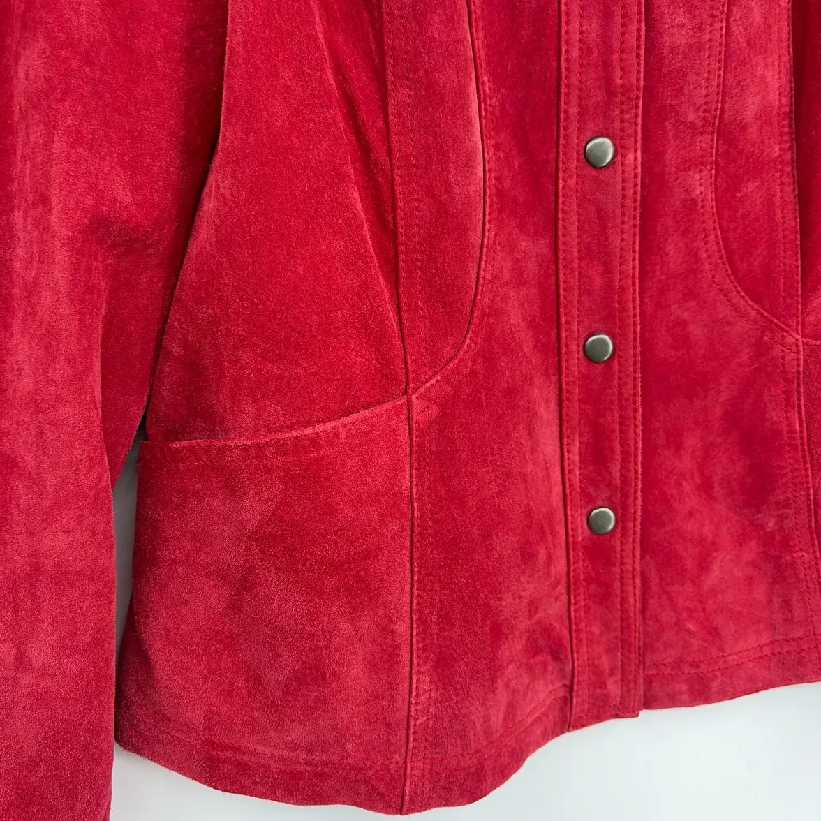Coldwater Creek Suede Jacket Sz M Red Y2K BOho Western Snaps Academia Festival - Image 3