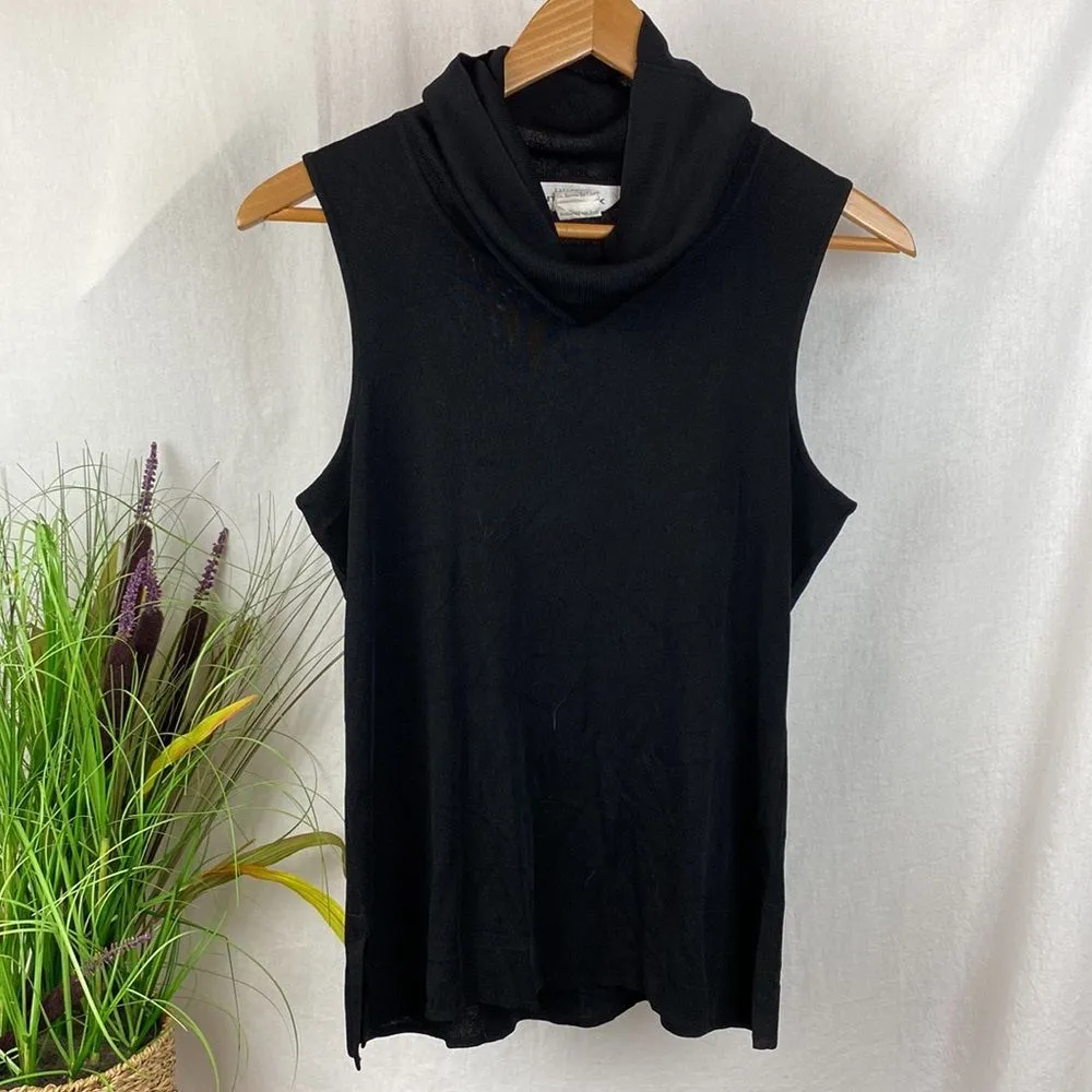 Misook black Sleeveless Foldover Drape Neck Woven Blouse Top S - Image 2