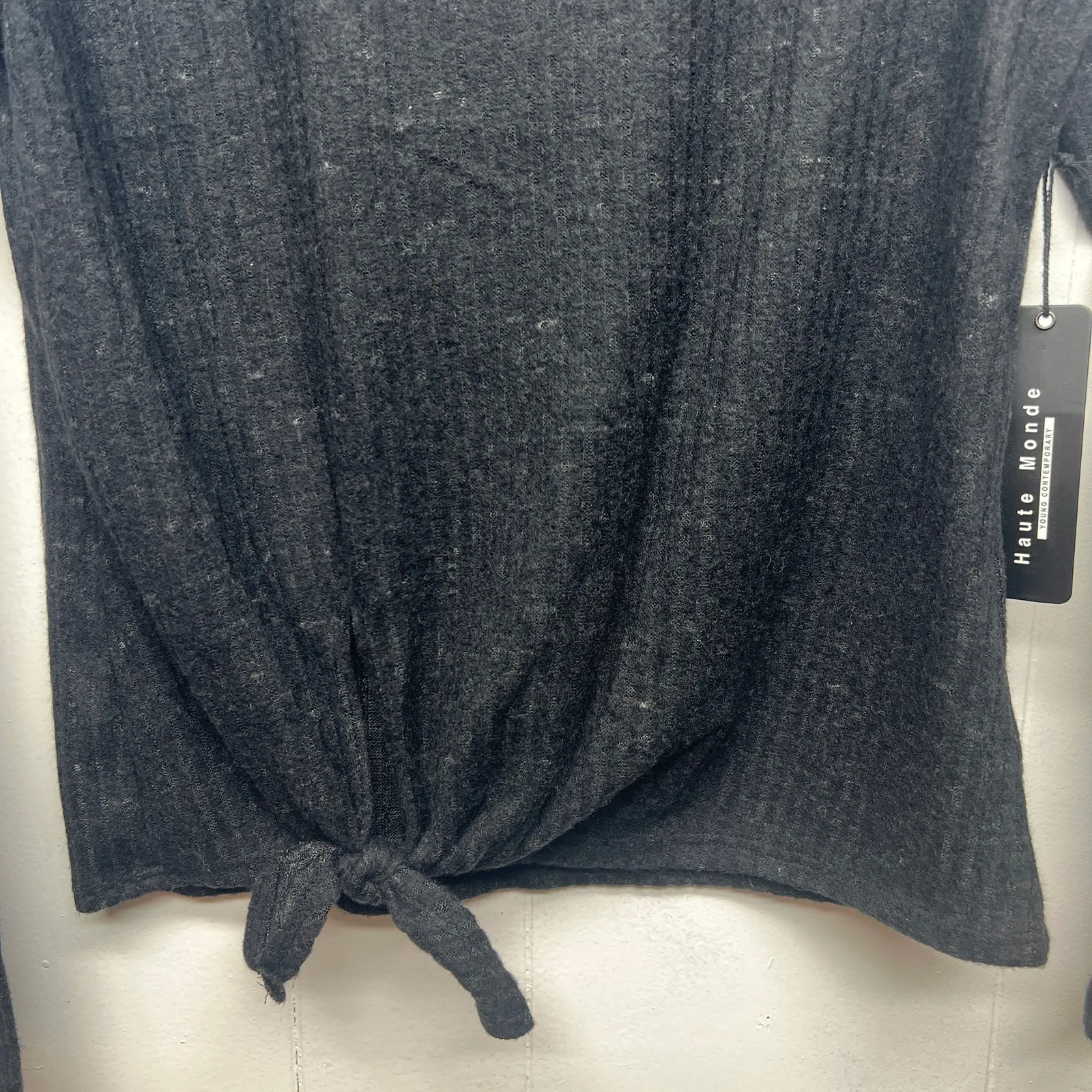 Haute Monde Speckled Front Knot Women's Long Sleeve Black Sweater Juniors Large Size undefined - Image 5