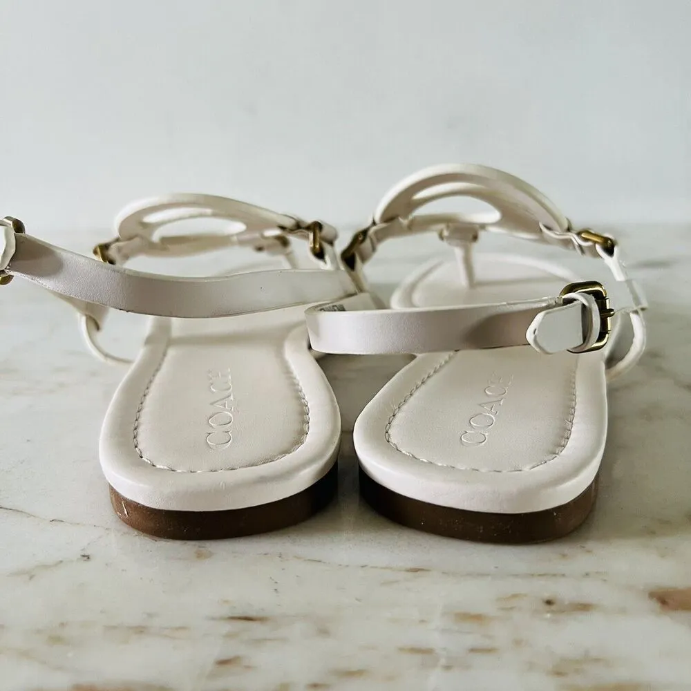 COACH Jeri Solid Chalk Leather Thong Sandal Logo Accent - US 6.5 - Image 11