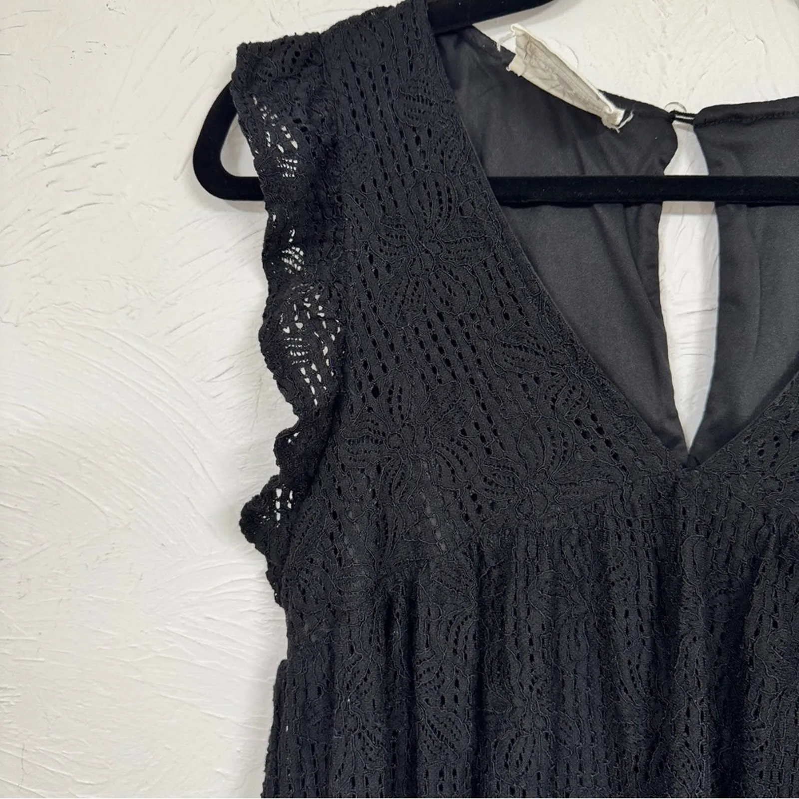 Project Judith March Dede Road Black Crochet Mini Dress Ruffled Sleeve Womens S - Image 2