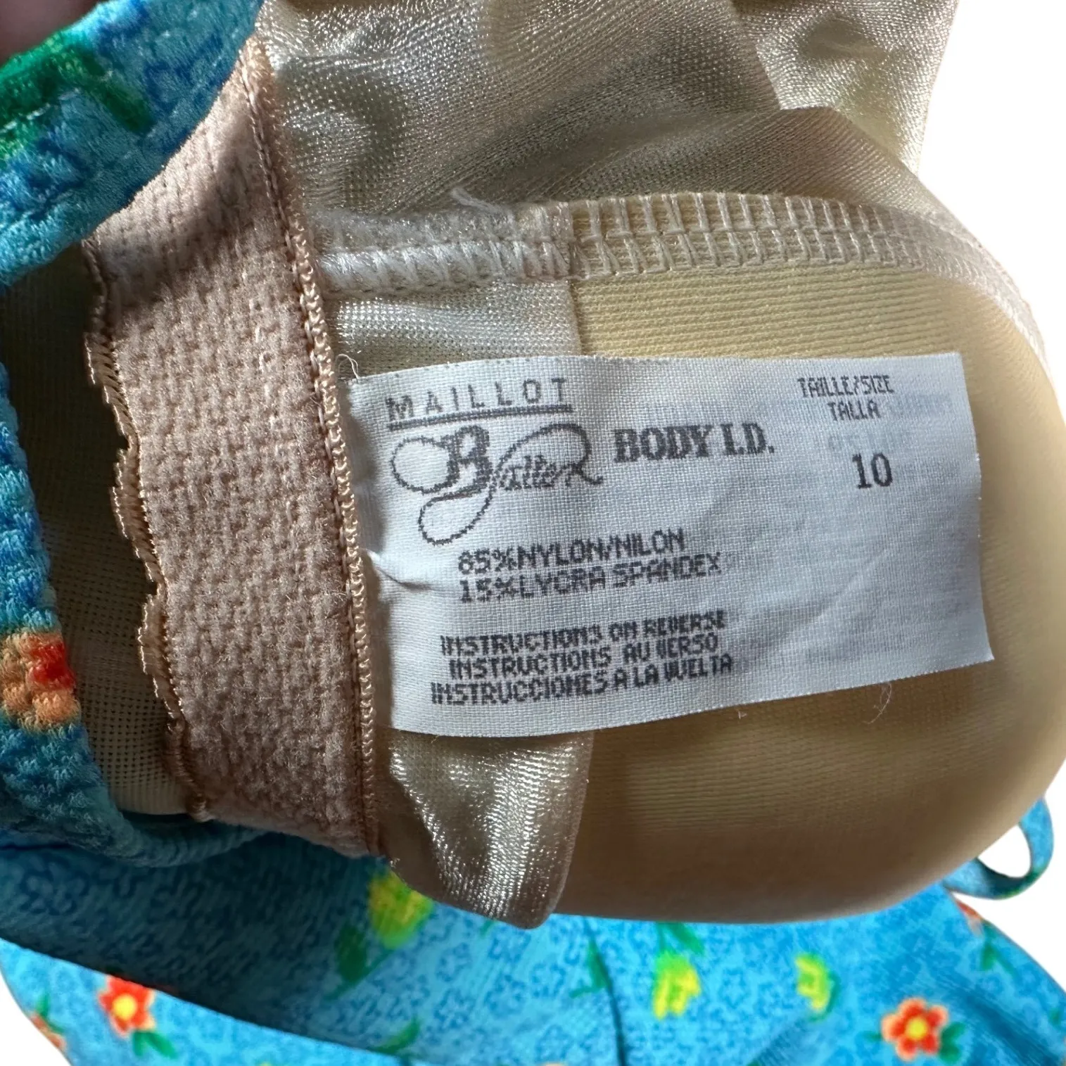 Malliot Floral‎ Mini Dress swimsuit Sleeveless Body I.D Vintage Women's Size 10 Blue - Image 7