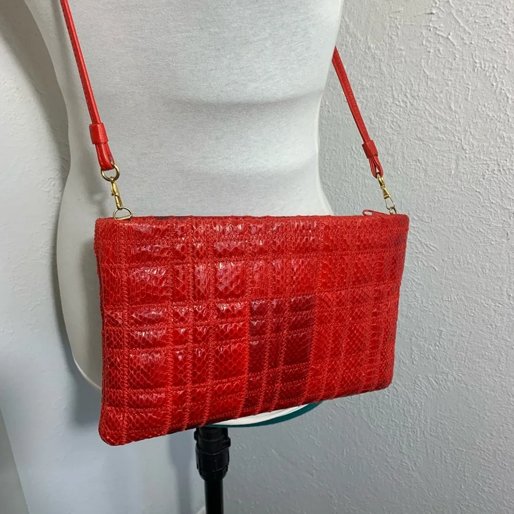 Albi vintage red quilted genuine snakeskin crossbody bag. - Image 8