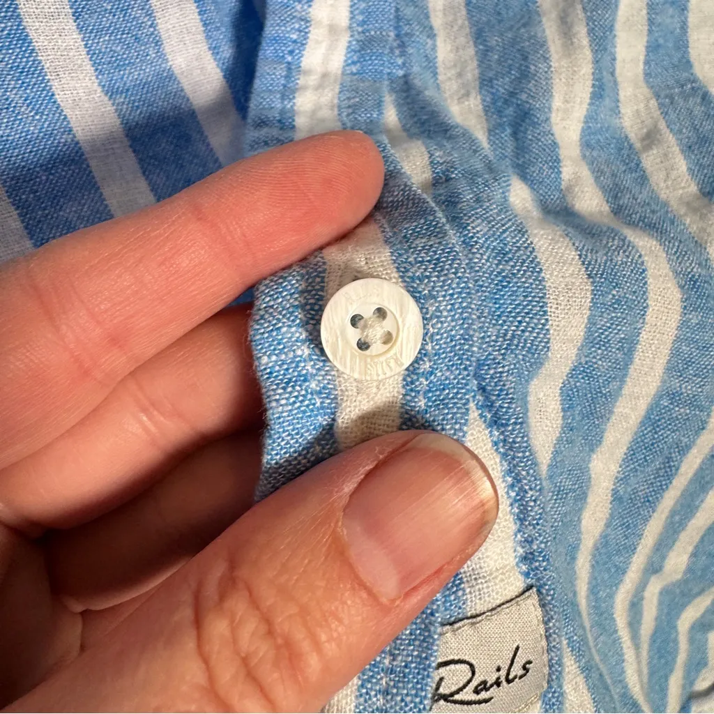 Rails Blue White Striped Linen Blend Button Down Shirt Womens S Lightweight Top - Image 3